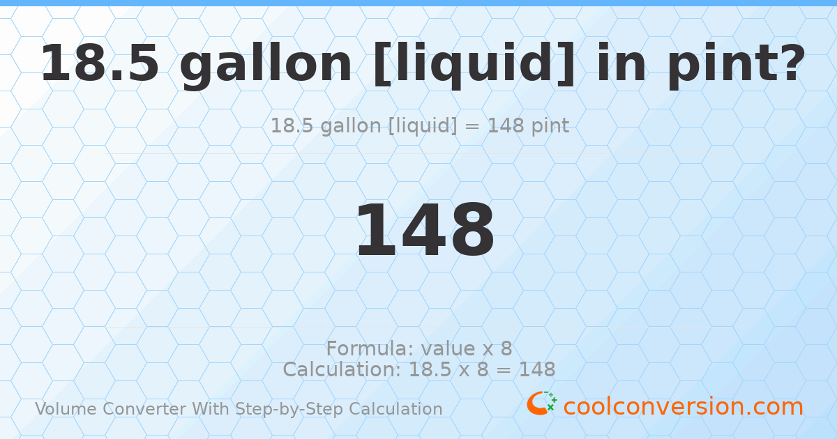 18.5 gallons [liquid] = 148 pints